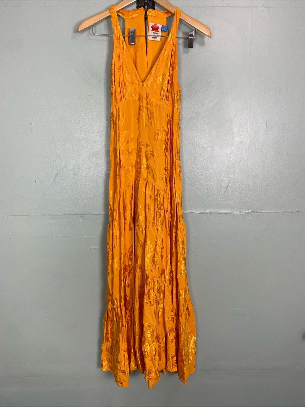 Far Rio Anthropologie V Neck Tiered Gold Orange Maxi Dress XS - Picture 2 of 8
